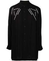 Camicia a maniche lunghe ricamata nera e bianca di Yohji Yamamoto