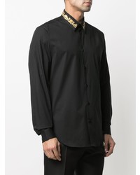 Camicia a maniche lunghe ricamata nera di Versace