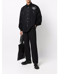 Camicia a maniche lunghe ricamata nera di Alexander McQueen