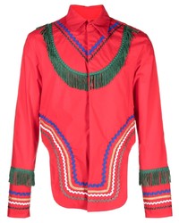 Camicia a maniche lunghe ricamata rossa di Paria Farzaneh