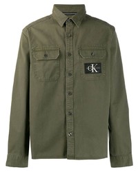 Camicia a maniche lunghe ricamata verde oliva di Calvin Klein Jeans