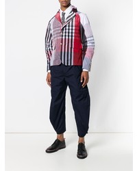 Camicia a maniche lunghe scozzese bianca e rossa e blu scuro di Thom Browne