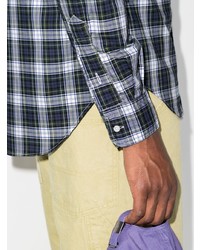 Camicia a maniche lunghe scozzese blu scuro e bianca di Gitman Vintage