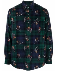 Camicia a maniche lunghe scozzese blu scuro e verde di Polo Ralph Lauren