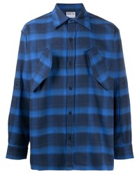 Camicia a maniche lunghe scozzese blu di Marcelo Burlon County of Milan