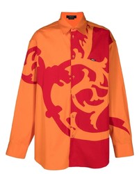 Camicia a maniche lunghe stampata arancione di Versace
