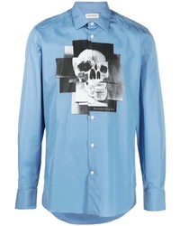 Camicia a maniche lunghe stampata azzurra di Alexander McQueen