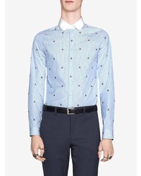 Camicia a maniche lunghe stampata azzurra di Gucci