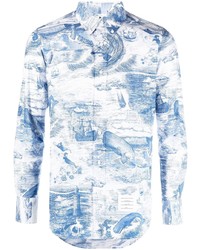 Camicia a maniche lunghe stampata azzurra di Thom Browne