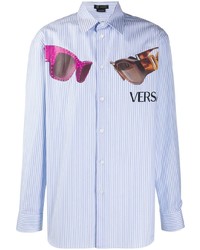Camicia a maniche lunghe stampata azzurra di Versace
