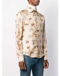 Camicia a maniche lunghe stampata beige di Gucci