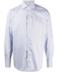 Camicia a maniche lunghe stampata bianca e blu scuro di Corneliani