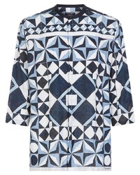 Camicia a maniche lunghe stampata bianca e blu scuro di Dolce & Gabbana