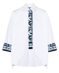 Camicia a maniche lunghe stampata bianca e blu scuro di Dolce & Gabbana