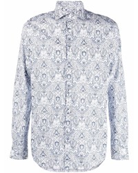 Camicia a maniche lunghe stampata bianca e blu scuro di Xacus