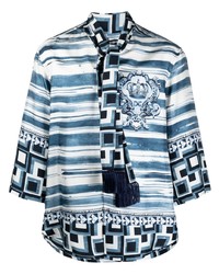 Camicia a maniche lunghe stampata bianca e blu di Dolce & Gabbana