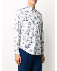 Camicia a maniche lunghe stampata bianca e blu di Gitman Vintage
