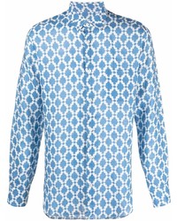 Camicia a maniche lunghe stampata bianca e blu di PENINSULA SWIMWEA
