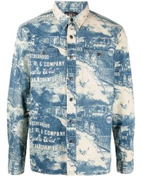 Camicia a maniche lunghe stampata bianca e blu di Ralph Lauren RRL
