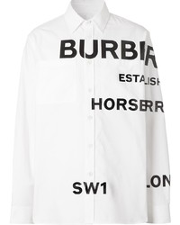 Camicia a maniche lunghe stampata bianca e nera di Burberry