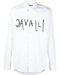 Camicia a maniche lunghe stampata bianca e nera di Roberto Cavalli