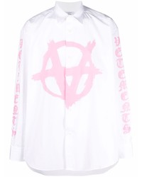 Camicia a maniche lunghe stampata bianca e rosa di Vetements