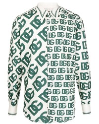 Camicia a maniche lunghe stampata bianca e verde di Dolce & Gabbana