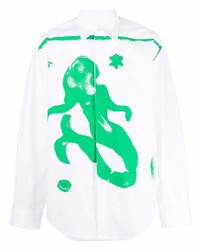 Camicia a maniche lunghe stampata bianca e verde di MSGM