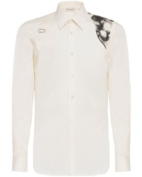 Camicia a maniche lunghe stampata bianca di Alexander McQueen
