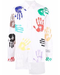 Camicia a maniche lunghe stampata bianca di Lanvin