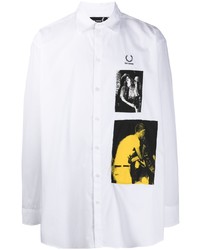 Camicia a maniche lunghe stampata bianca di Raf Simons X Fred Perry