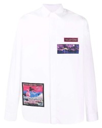 Camicia a maniche lunghe stampata bianca di Valentino