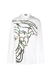Camicia a maniche lunghe stampata bianca di Versace Collection