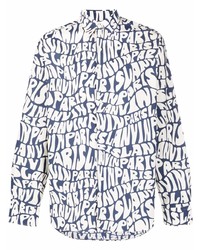 Camicia a maniche lunghe stampata blu scuro e bianca di Lanvin