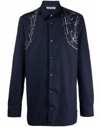 Camicia a maniche lunghe stampata blu scuro di Alexander McQueen