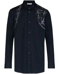 Camicia a maniche lunghe stampata blu scuro di Alexander McQueen