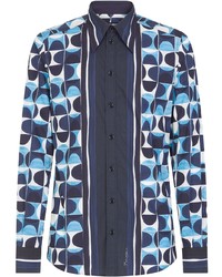 Camicia a maniche lunghe stampata blu scuro di Dolce & Gabbana
