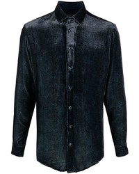 Camicia a maniche lunghe stampata blu scuro di Giorgio Armani