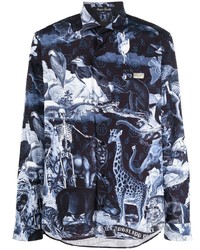 Camicia a maniche lunghe stampata blu scuro di Philipp Plein