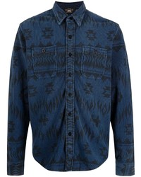 Camicia a maniche lunghe stampata blu scuro di Ralph Lauren RRL