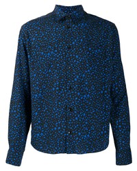 Camicia a maniche lunghe stampata blu scuro di Saint Laurent