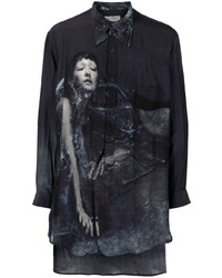 Camicia a maniche lunghe stampata blu scuro di Yohji Yamamoto