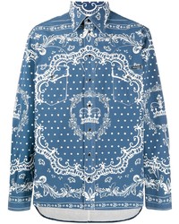 Camicia a maniche lunghe stampata blu di Dolce & Gabbana
