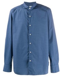 Camicia a maniche lunghe stampata blu di Finamore 1925 Napoli