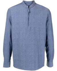Camicia a maniche lunghe stampata blu di Giorgio Armani