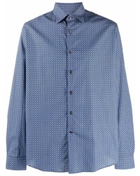 Camicia a maniche lunghe stampata blu di Salvatore Ferragamo