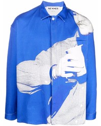 Camicia a maniche lunghe stampata blu di Sunnei