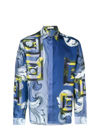 Camicia a maniche lunghe stampata blu di Versace Collection