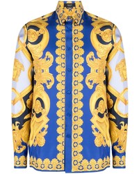Camicia a maniche lunghe stampata blu di Versace