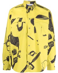 Camicia a maniche lunghe stampata gialla di Moschino
